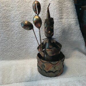 Vintage Copper Clown Decor With Balloons - Handmade Metal Art Sculpture - Quirky